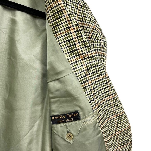 Ermenegildo Zegna Wool Cashmere Sport Coat Blazer Men Ventless Houndstooth Green - Picture 4 of 8